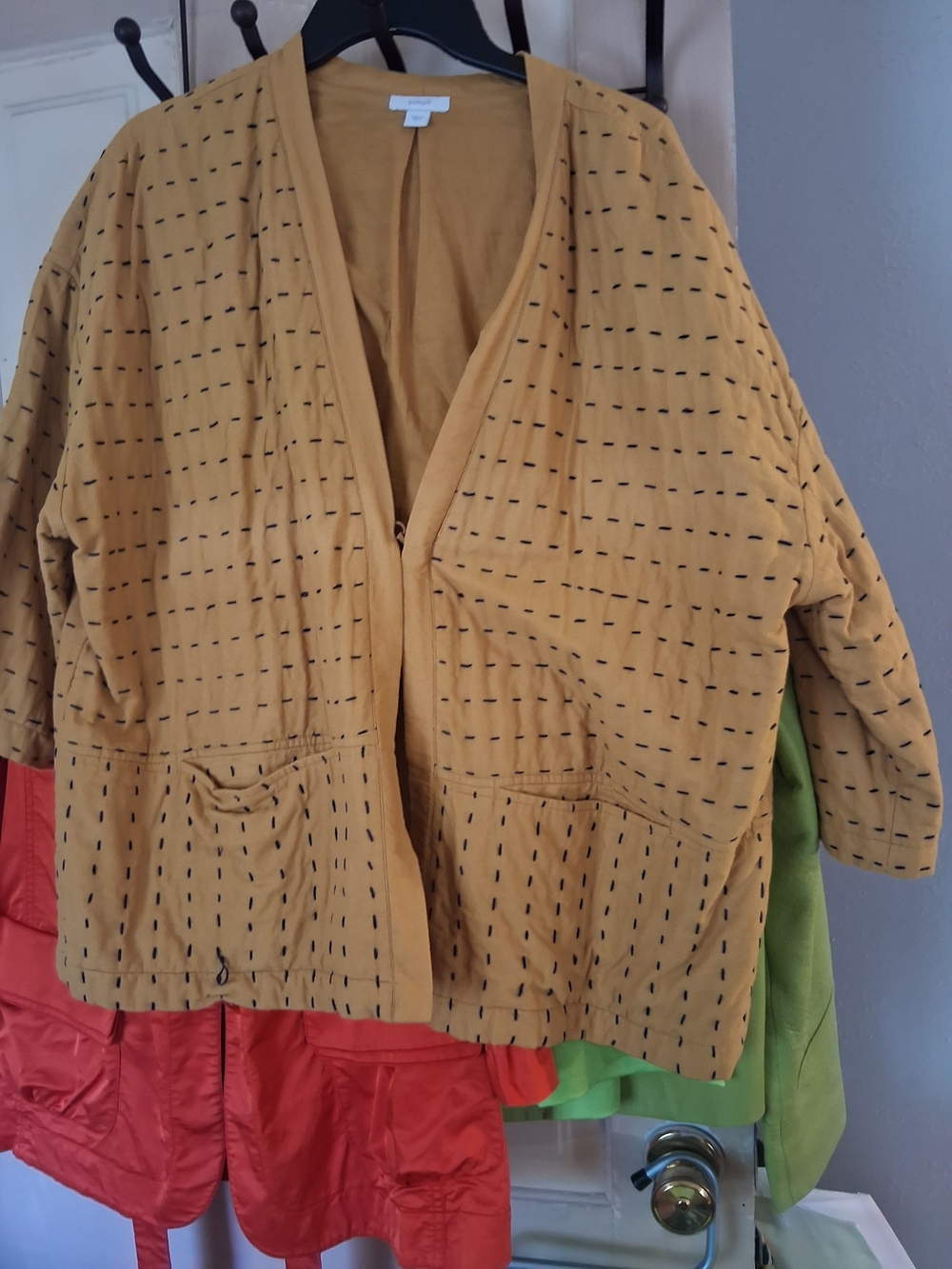 PureJill By J Jill Mustard Quilted Open Jacket